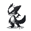 shedninja the pokemon ,black and white  with a shadow version of it behind it 