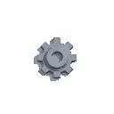 small gear lying on the ground, front-top view.