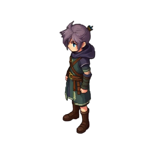 create a full-body isometric pixel-art character in the style of final fantasy tactics; 3.5-heads-tall sd proportions; facing down-right; 64–96 px canvas; transparent background; top-left lighting; soft painterly pixel shading; neutral battle-idle pose; s