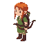fft-style isometric sprite; 3.5-heads; face down-right; 64–96px; transparent; top-left light; idle stance; soft pixel shading; match portrait colors/hair/outfit. portrait: auburn braid; green tunic; brown straps. gear: short bow left hand; back quiver. no