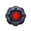 circular cybernetic artifact, steel, glowing red core in the center