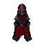 headless knight with a red coat, dark colors