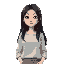 asian woman with long black hair, wearing casual home clothes, casual relaxed pose