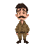 a man with a neatly groomed mustache and beard, gazing thoughtfully to the side. he wears a khaki military uniform with a high collar and buttons visible. his blue eyes stand o