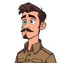 a colorized portrait of a man with a neatly groomed mustache and beard, gazing thoughtfully to the side. he wears a khaki military uniform with a high collar and buttons visible. his blue eyes stand o