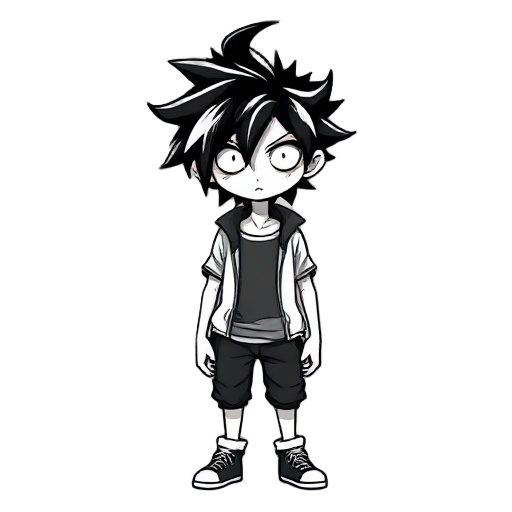 black and white guy. omori style. chaos hair and psycho face