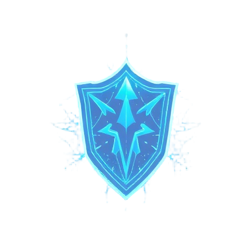 abstract armor sigil formed of floating light blue lines and digital particles,&nbsp;ethereal&nbsp;look