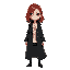korean woman, pale face, shoulder length red hair, large black trench coat, white undershirt with red stain, full body