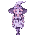 chibi style female witch wearing pastel clothes