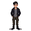 full body male, 33 years old, athletic build, dark hair, focused expression. black leather jacket, t-shirt, cargo pants, combat boots. confident stance.