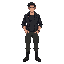 full body male, 33 years old, athletic build, dark hair, focused expression. black leather jacket, t-shirt, cargo pants, combat boots. confident stance.