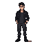 full body pixel art male, 33, athletic build. dark hair, focused expression. black leather jacket, t-shirt, cargo pants, combat boots. confident stance.