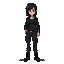 full body pixel art female, 33, athletic build. dark hair, focused expression. black leather jacket, t-shirt, cargo pants, combat boots. confident stance.
