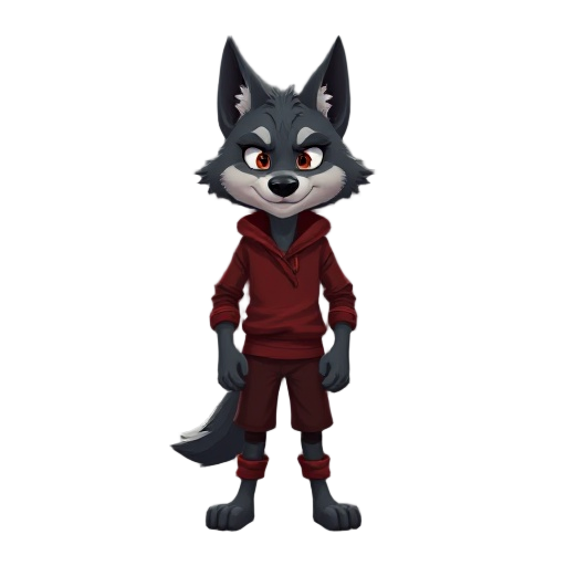 wolf person all dark red clothes