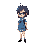 short hair thai school girl in schoocl unifoorm and blue skrit with round glasses fuul body with black shoe