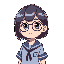 short hair thai school girl in schoocl unifoorm and blue skrit with round glasses