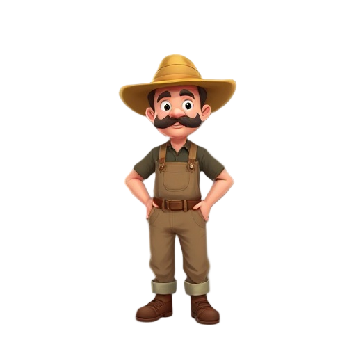 the farmer with straw hat and farmer clothe