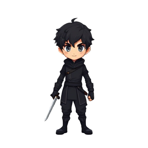 create character with black outfit and sword in hand