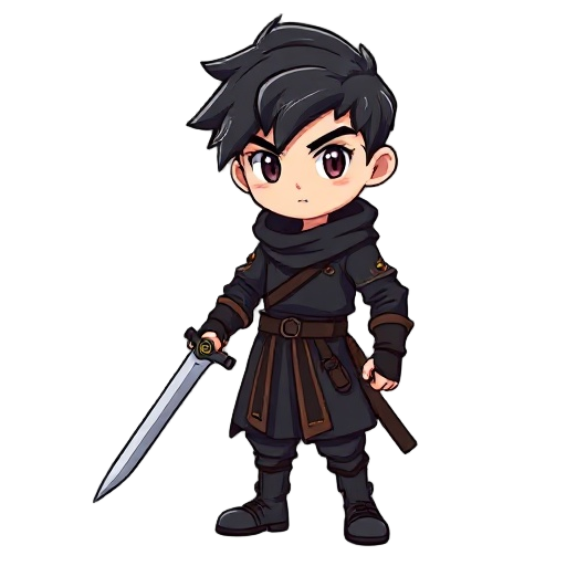 create character with black outfit and sword in hand