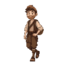 a medieval peasant walking around with a bag of flowers on his back