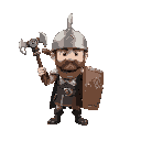 mercenary, wearing an open helmet, with a mace on his back