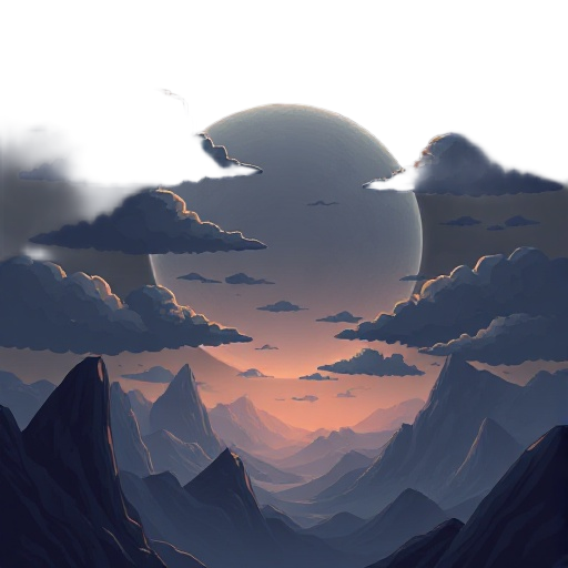 create a detailed side-scrolling scene set on a dark and beautiful unknown planet. the scene should include dark clouds, an inspiring atmosphere, and mountains. focus on conveying a mysterious yet cap