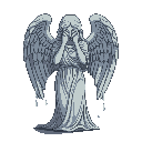 weeping angel statue with wings and its hands covering its eyes