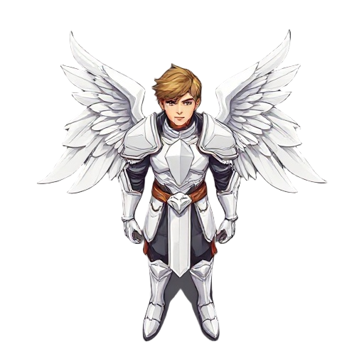 archangel michael with white knight armor and wings