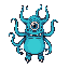 a dalí-style blue monstrosity with a single eye and tentacles raised up, in pop art colors