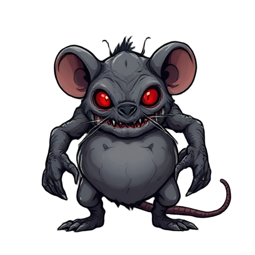 make a sprite of a large gray and black horror game monster with red eyes and human and rat bodies mixed together like a ball of dough, inspired by the rat king.