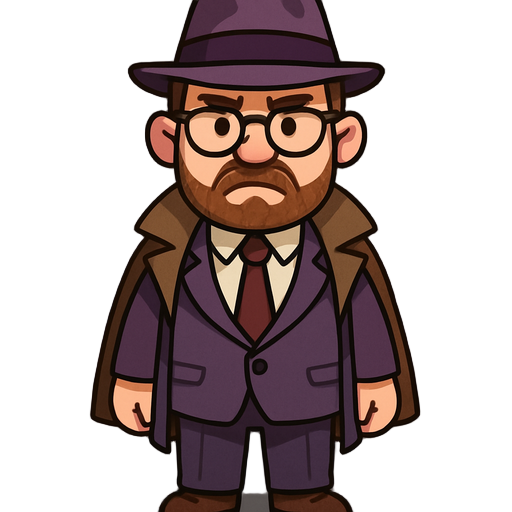 generate a characteere of an middle aged detectivee in a purple suit and a fedora. he should have a shorrt brown beard and glasses
