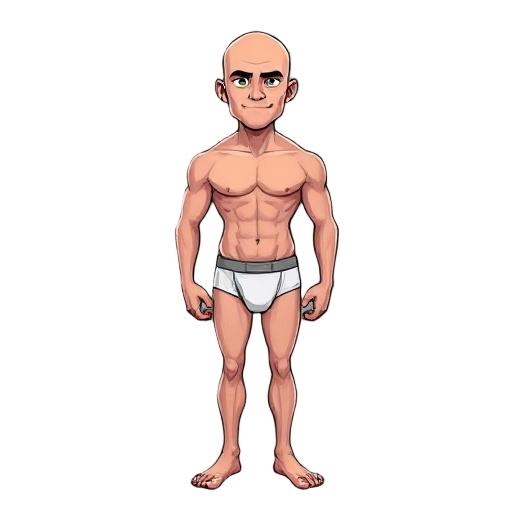 bald male,underwear,barefoot