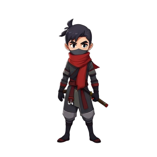 shinobi, male, one sword, red scarf.