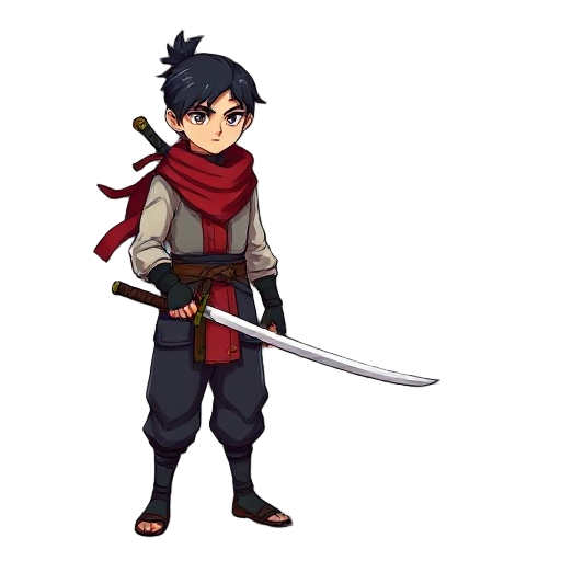 shinobi, male, one sword, red scarf. castlevania style