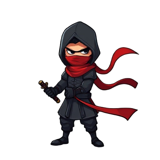 ninja demon slayer, one sword katana, black armor, long red scarf.