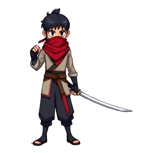 shinobi, male, one sword, red scarf cover mouth, castlevania style
