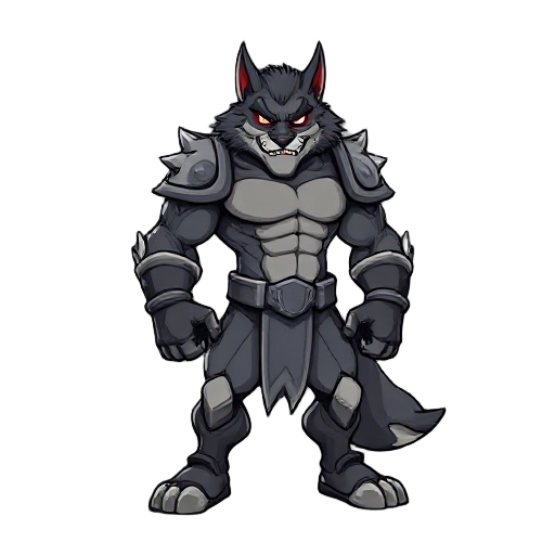 deve ser um homem lobo cinza robusto forte de presas e garras grandes ataca com socos chutes mordidas e jogos de corpo usando combinações destes ataques