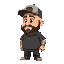 a guy, little chubby, bald using a cap backwards, a little beard, with brown eyes, and a shirt of a band, facing sideways