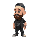a guy, little chubby, bald using a cap backwards, a little beard, with brown eyes, and a shirt of a band, facing sideways