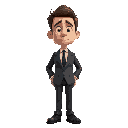 melvin is a man in his 30s with short brown hair and a tired look. he wears a gray tuxedo, white shirt, black tie, and worn dress shoes.