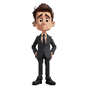 melvin is a man in his 30s with short brown hair and a tired look. he wears a gray tuxedo, white shirt, black tie, and worn dress shoes.