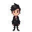 black messy hair male wearing black hoodie full body