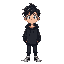 black messy hair adult male wearing black hoodie full body anime style