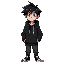 black messy hair adult male wearing black hoodie full body anime style