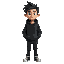 black messy hair adult male wearing black hoodie full body