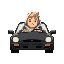 blonde guy with white hoodie driving in a black car 