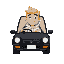 blonde guy with white hoodie driving in a black car 