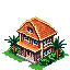 a big house with tropical touches with 2d perspective (perspective flat style, no perspective)