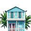 a big house with tropical touches with 2d perspective (perspective flat style, no perspective)