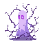 ghostly stand made of purple thorny vines with no body. only a faint, glowing purple face appears within the vines—no limbs, no torso—just swirling, ethereal energy and thorns.